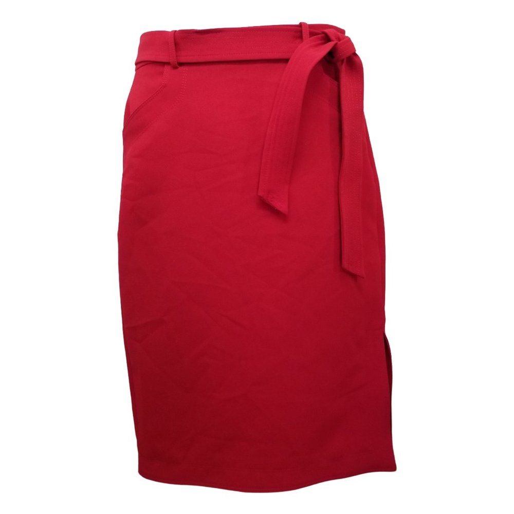 Banana Republic 2 Red Belted Pencil Skirt Side Slit‎ Career Office Twee Academia